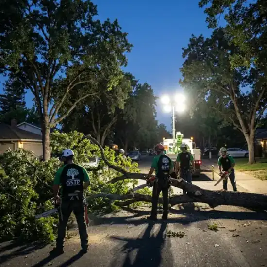 Emergency night tree removal in Stockton after a storm